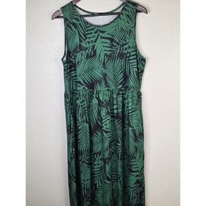 Hount XL Sleeveless Maxi Sun Dress Tropical Palm Leaf Print W/ Pockets NEW